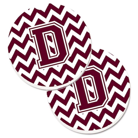 Carolines Treasures Letter D Chevron Maroon and White  Cup Holder Car Coaster, PK2 CJ1051-DCARC